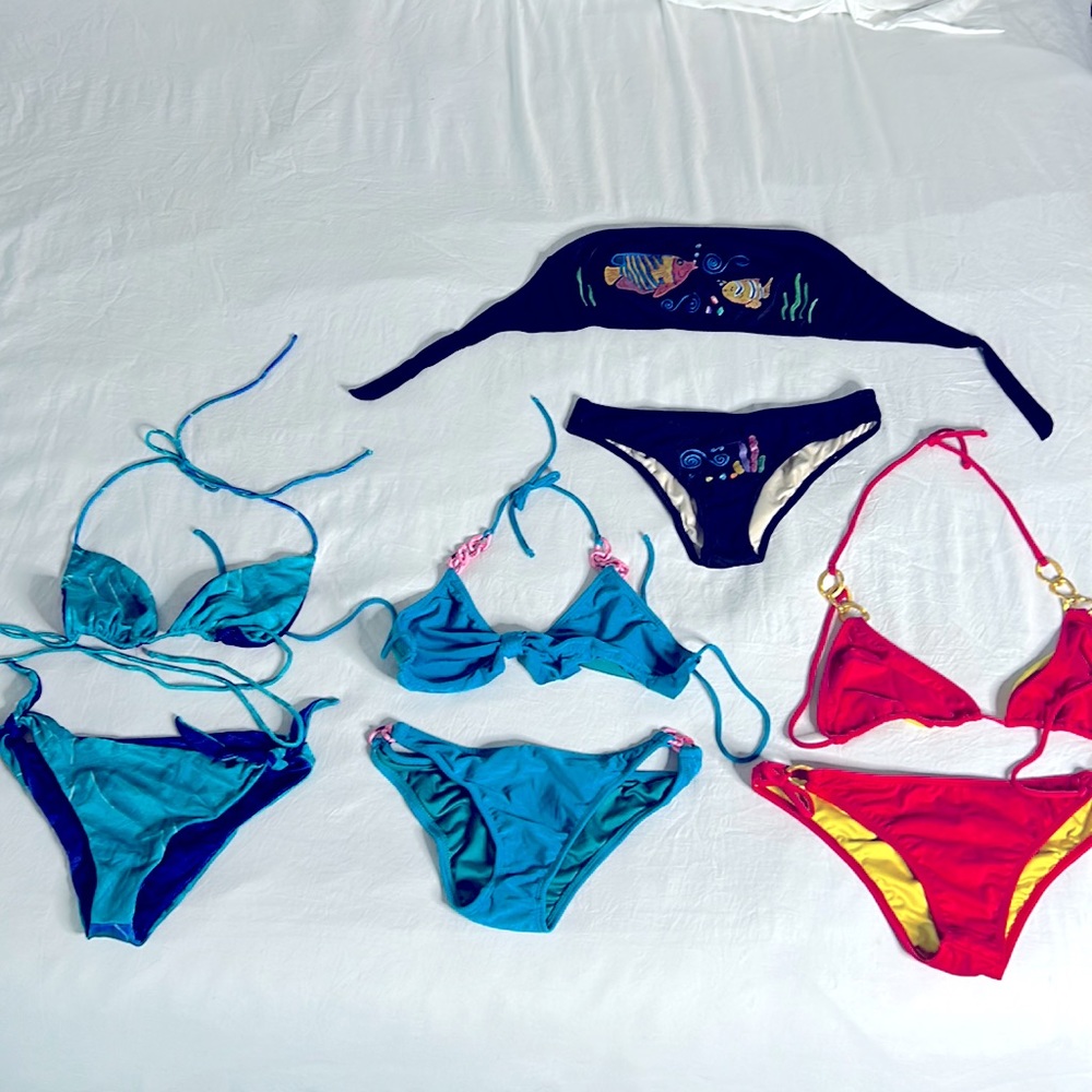 Lot‎ of 4 Womens Bikini Sets Mixed Styles Fish Print Chain Detail Iridescent